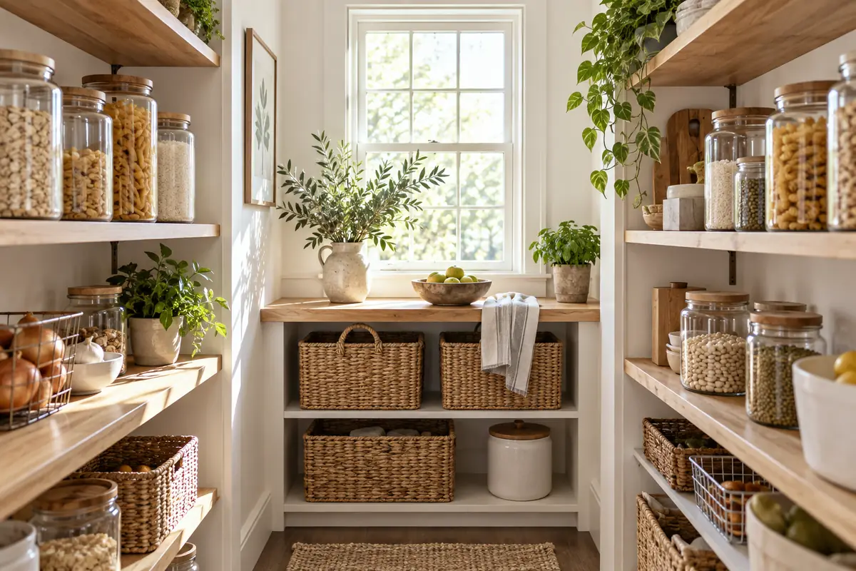Organized pantry shelves