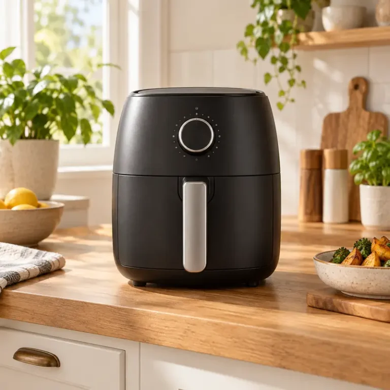 Illustrative compact air fryer on a kitchen counter
