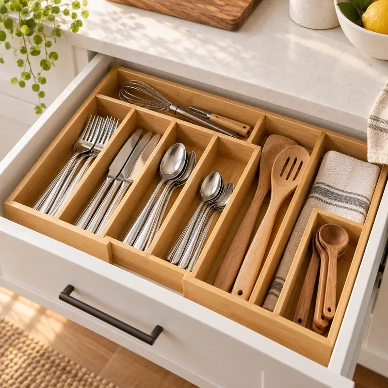 Illustrative expandable drawer organizer